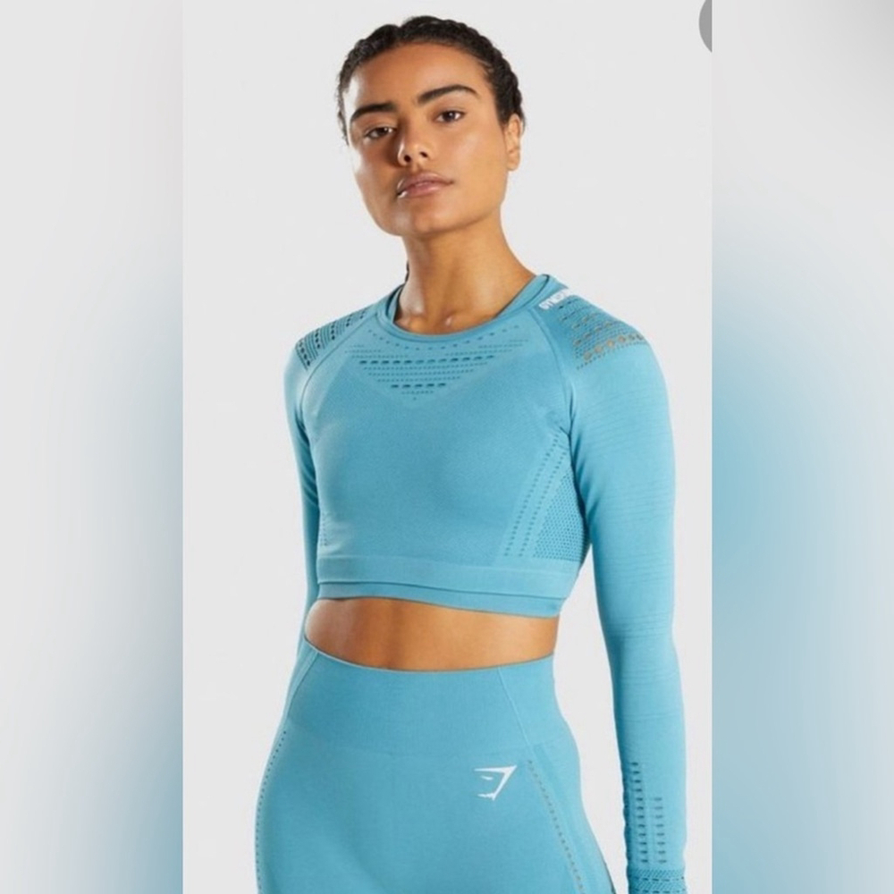 Gymshark flawless knit Seamless Longsleeve BABY BLUE active gym crop top Small P